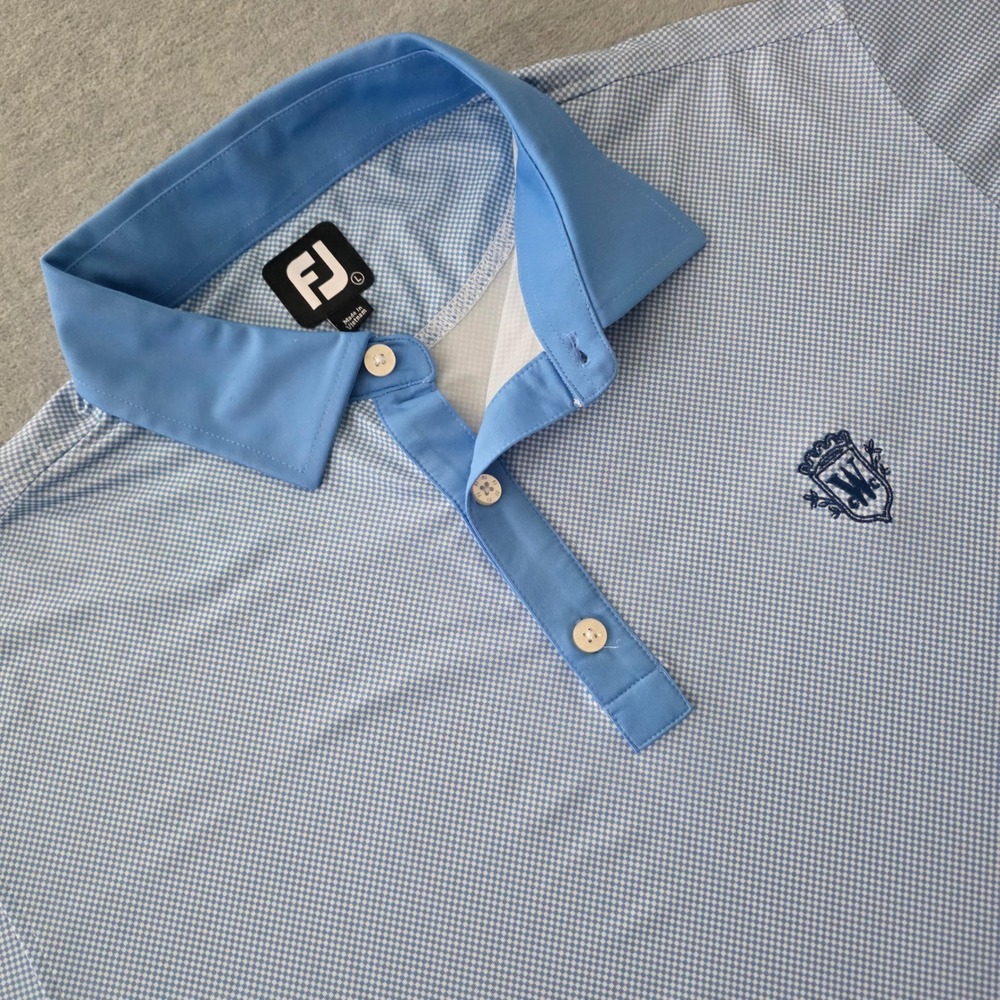 FootJoy Mens Light Blue Micro Check Performance Golf Polo Shirt Size Large L